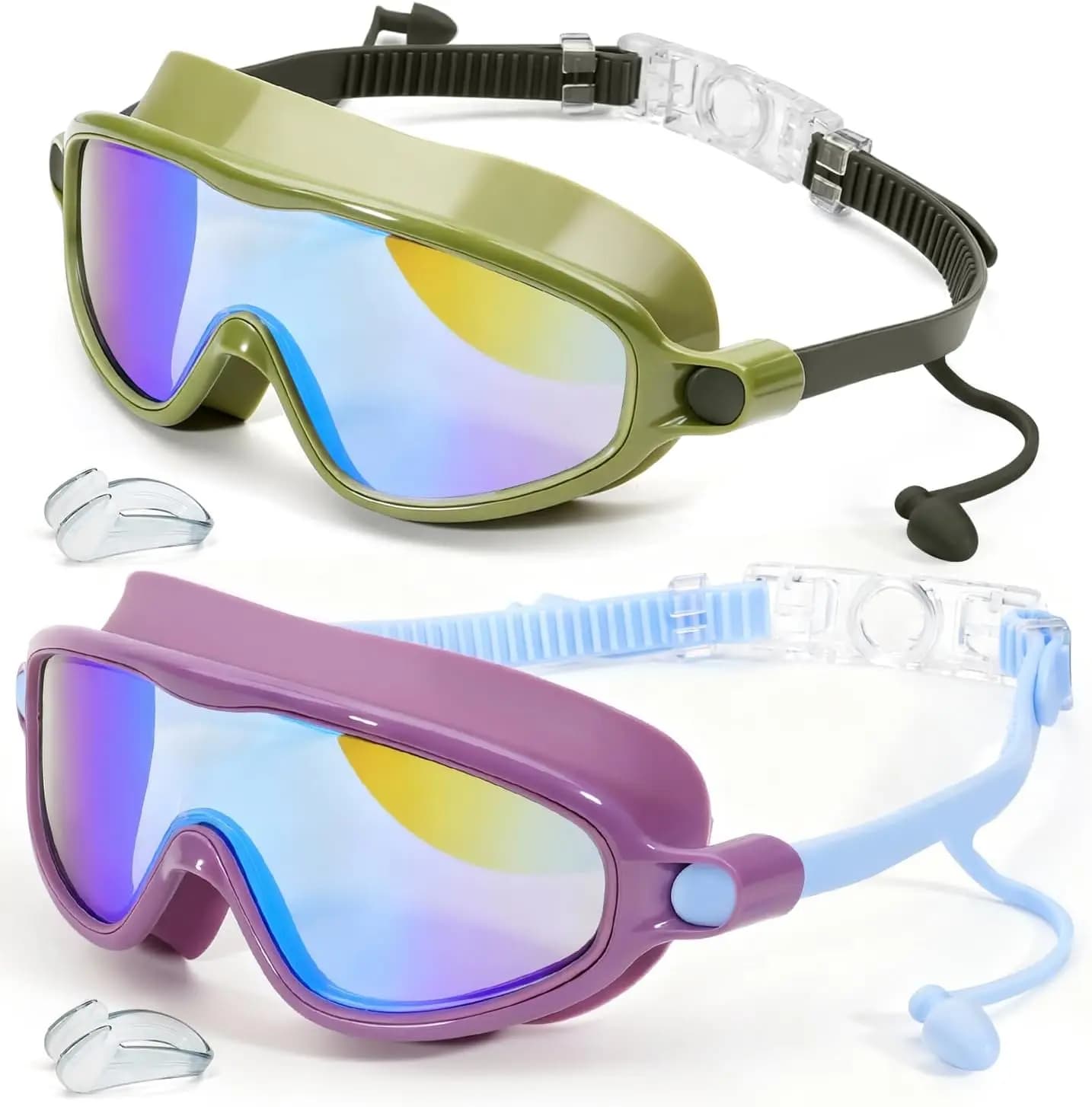Kids Swim Goggles 2 Pack, Anti-Fog UV Protection Wide View for Ages 3-14