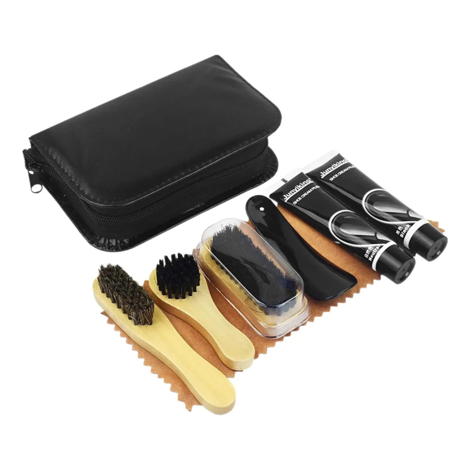 Kit per la cura delle scarpe Uso domestico Calzascarpe da viaggio 2 lucidanti per scarpe con custodia 3 spazzole per scarpe Kit per la cura dello smalto per scarpe in tessuto per lucidatura