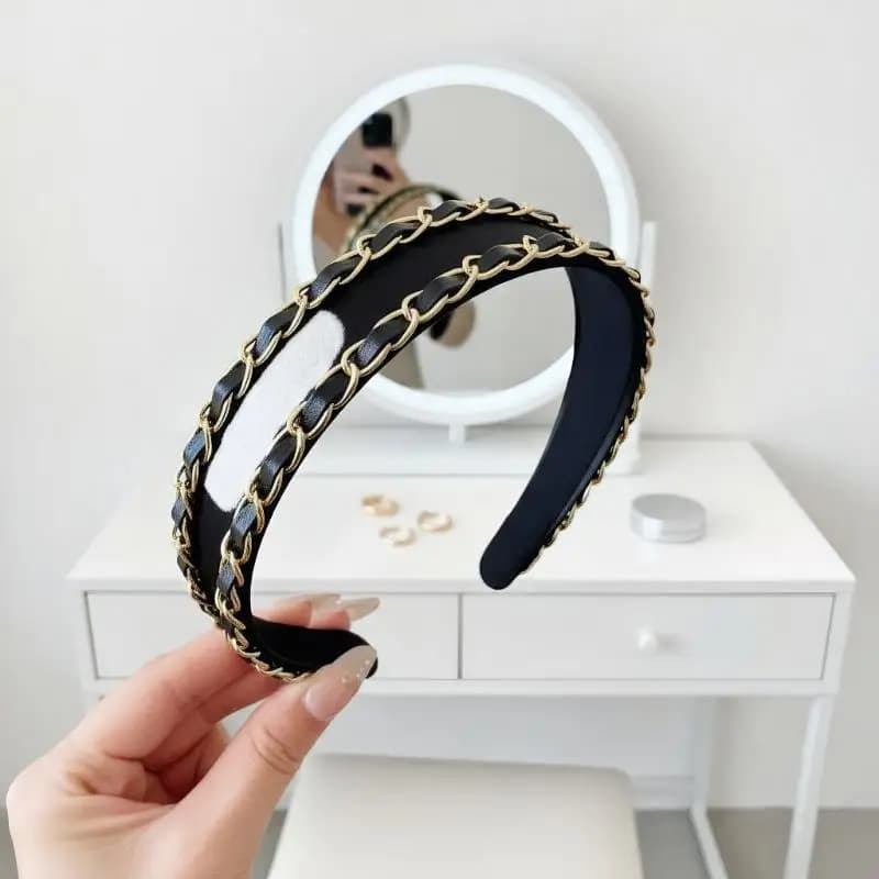 Fascia per capelli a catena nera con bordo largo, elegante da donna, da indossare ogni giorno, per lavare il viso, fascia per capelli, accessori per capelli alla moda