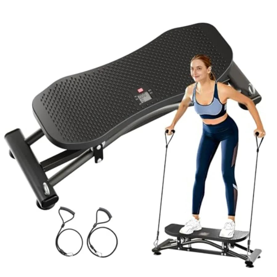 Tavola di Equilibrio per Adulti, Attrezzo per Esercizi Sciistici con Bande di Resistenza, Rock Stepper con Monitor LCD, Wobbl Portatile