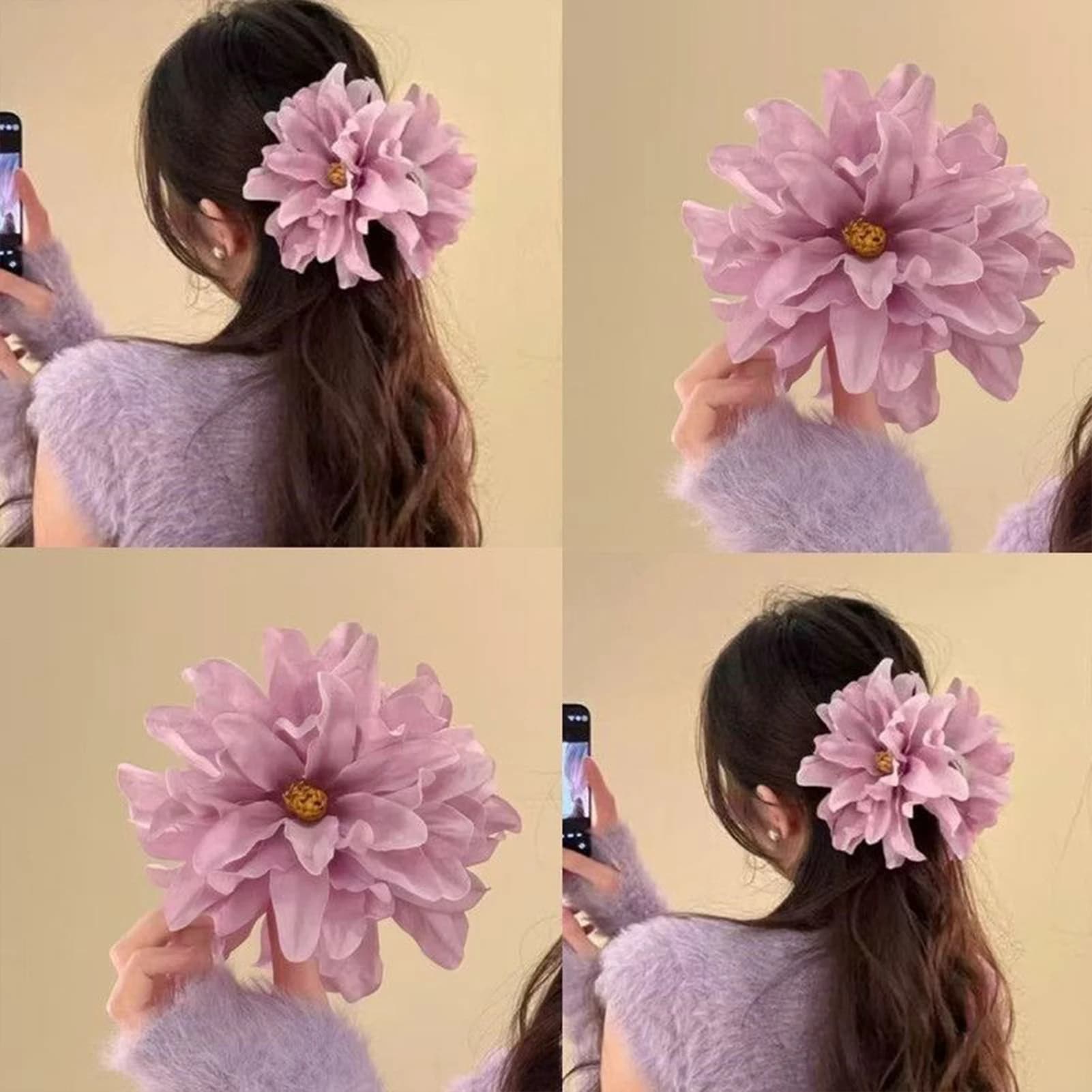 Fermaglio per Capelli Grande a Forma di Fiore Hawaiano in Garza, Elegante Clip a Squalo Floreale, Accessorio Trendy per Capelli da Ragazza, Fermagli 2026
