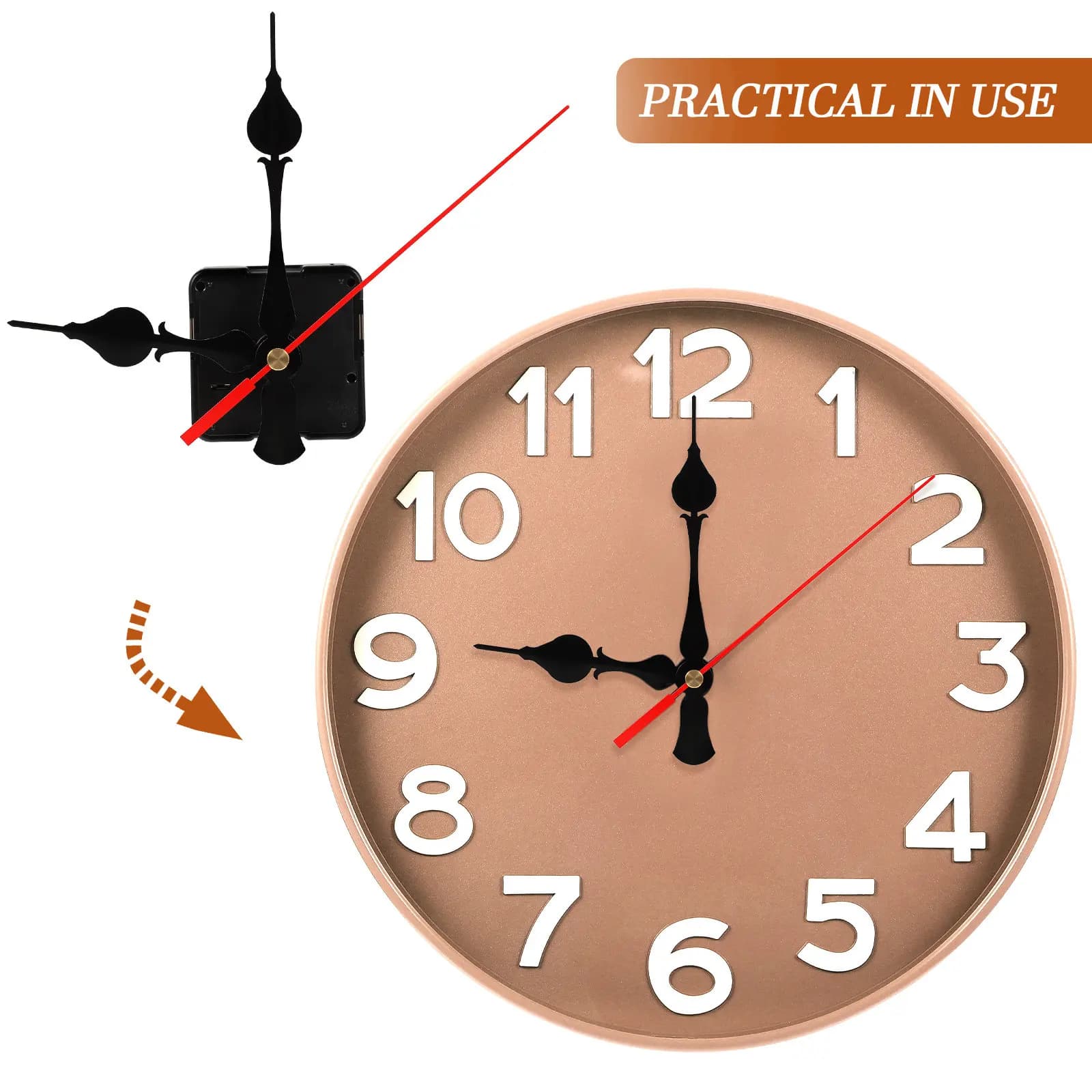 Set di Meccanismo per Orologio, Kit di Ricambio in Plastica Silenzioso, Parti per Riparazione Orologio da Parete Fai-da-Te, Kit Motore a Batteria