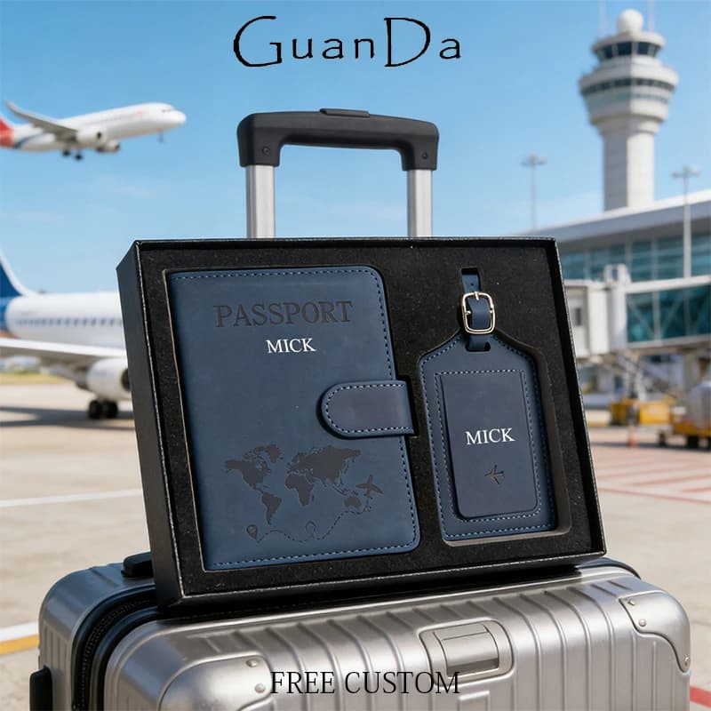 Set Portadocumenti da Viaggio con Etichetta Bagaglio e Scatola Regalo, Personalizzabile, Vendita all'Ingrosso, Porta Passaporto con Slot per Carte