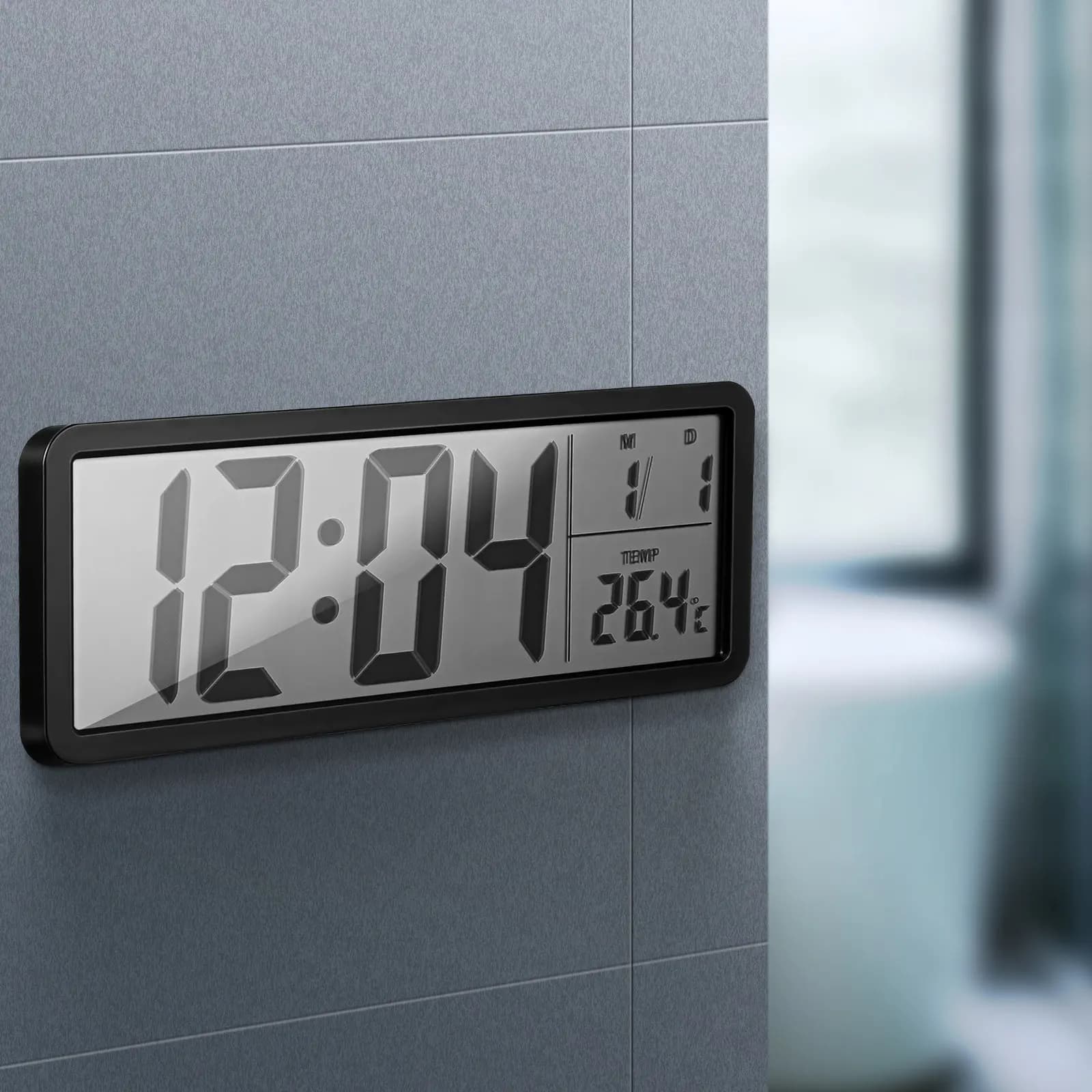 Orologio da Parete Digitale con Grande Display LED, Orologio Nero da Parete con Data e Temperatura per Camera da Letto, Ufficio, Soggiorno