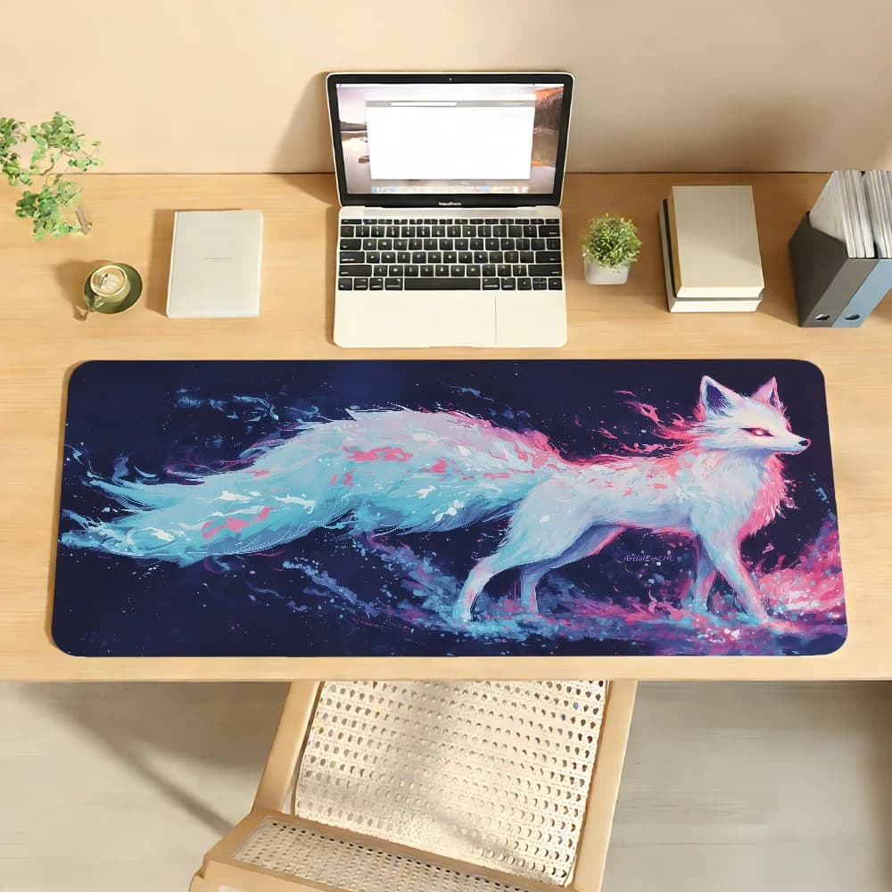 Tappetino per mouse con simpatico disegno di volpe, antiscivolo, con bordo bloccabile, tappetino da scrivania, accessori per PC e laptop, tastiera da ufficio in gomma, grande, per giocatori, decorazione