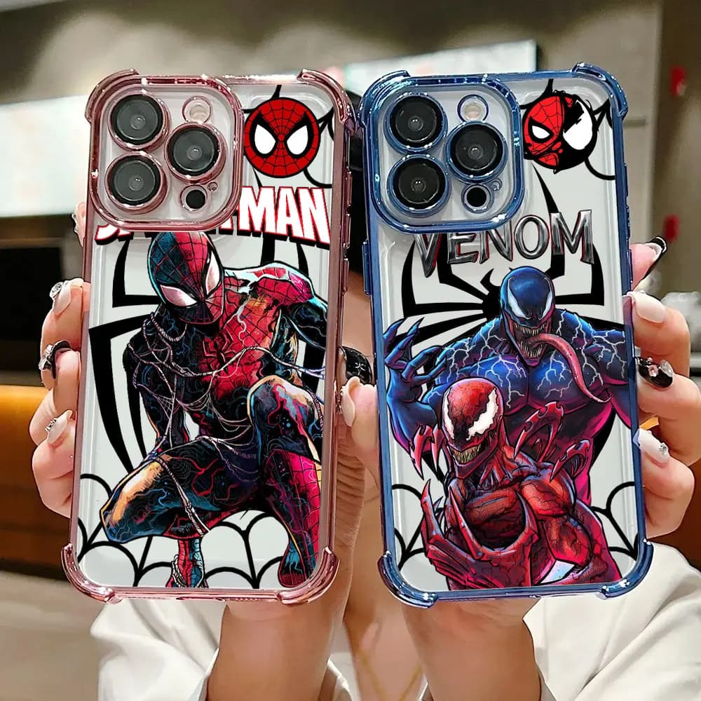Custodia Antiurto Marvel Spiderman Venom per iPhone 17 Air 16 15 14 11 12 13 Pro Max 16e 17E 15 Plus 13 Mini