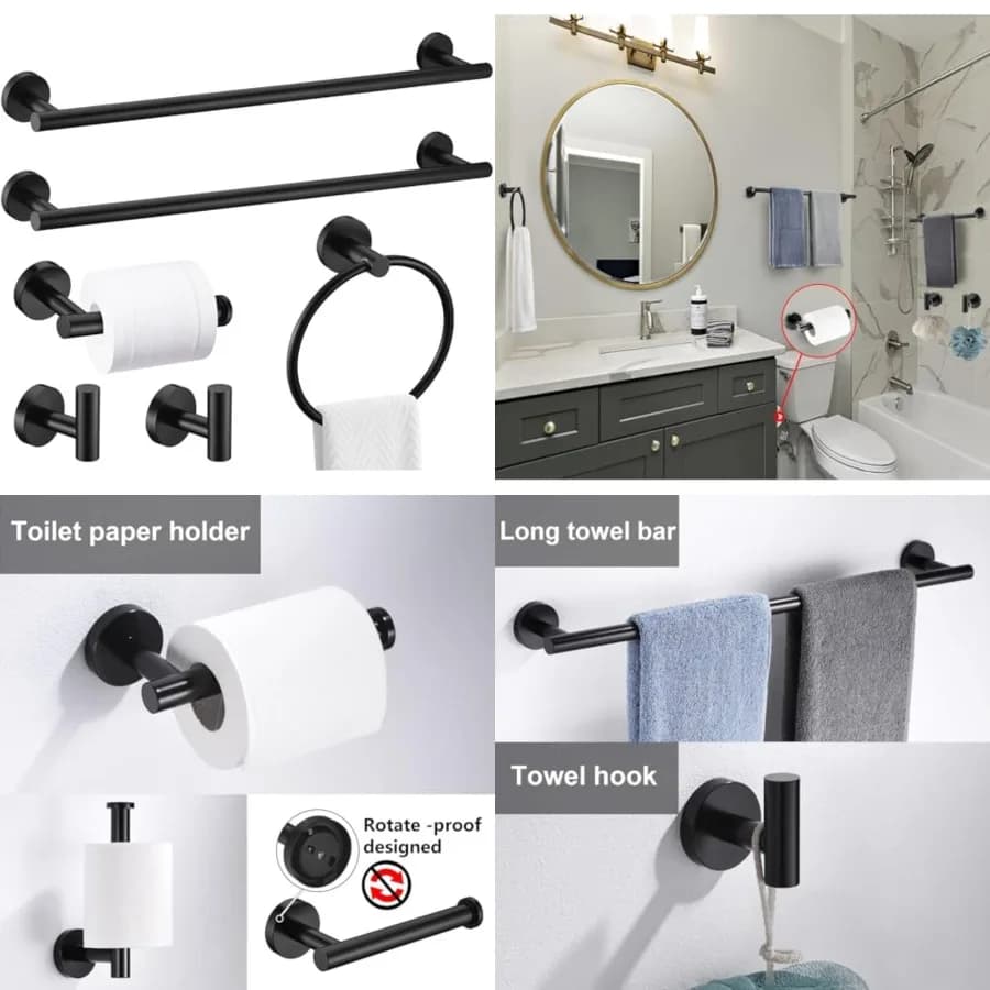 Set di Accessori per il Bagno, Set Portasciugamani da 24 Pollici in Acciaio Inox SUS304, Set Portasciugamani Rotondo per Bagno, Portasciugamani