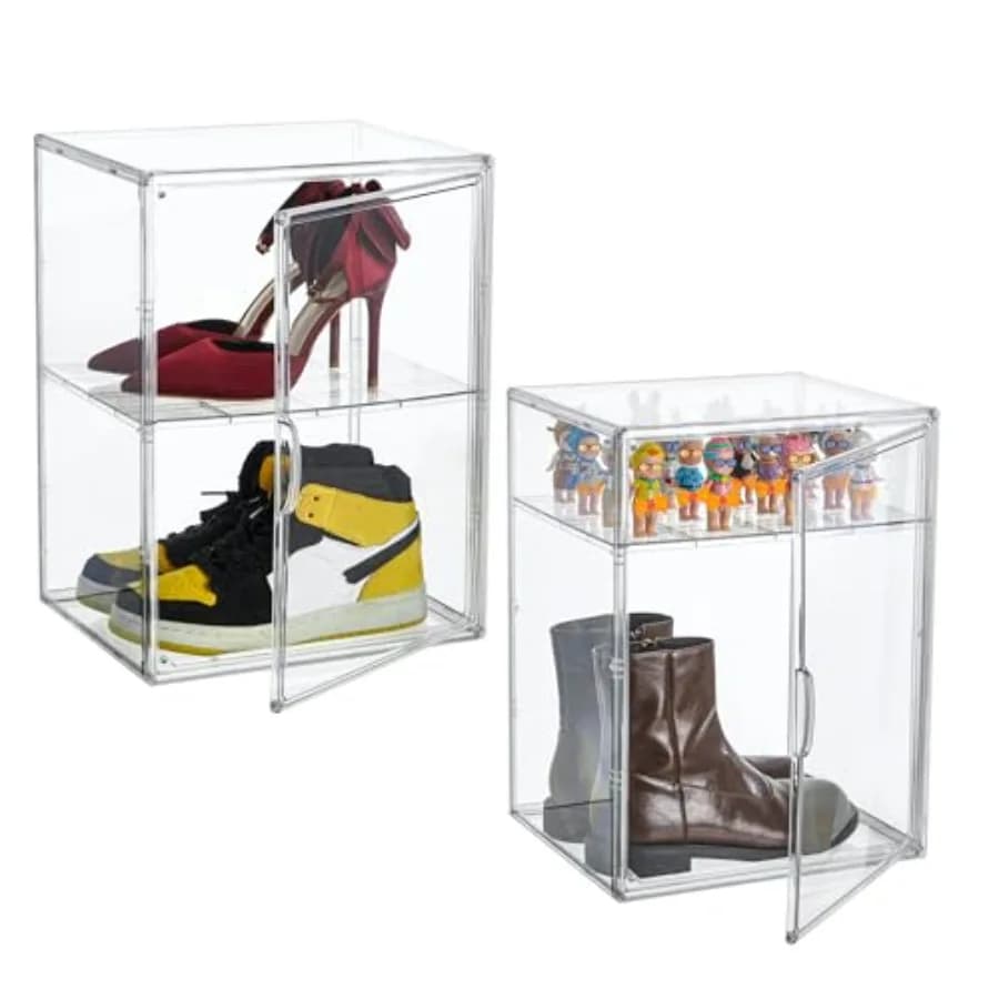 Scatole Portascarpe in Acrilico Extra Large con Divisorio Regolabile, Set da 2 Contenitori Impilabili in Plastica a 2 Livelli
