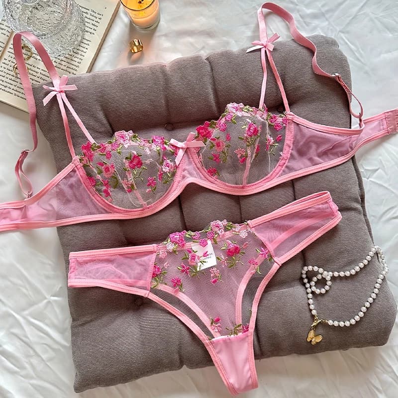 Set di biancheria intima da notte per biancheria intima ricamata floreale da 2 pezzi da donna bellissima
