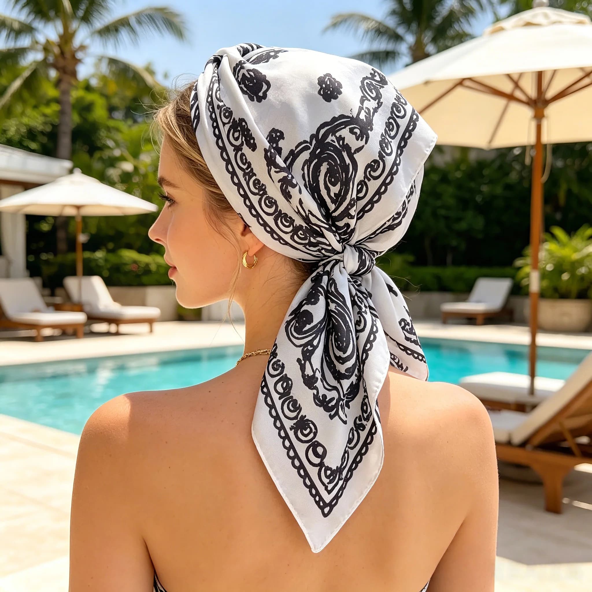 Sciarpa Quadrata di Lusso con Stampa Paisley per Donne, Foulard, Fascia per Capelli, Nastro per Capelli, Bandana