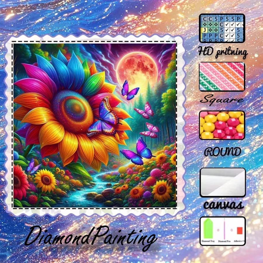 1 piece - 5D-DIY - Flocking cloth - Special drill - Diamond painting - Gorgeous flower butterfly - Mosaic diamond art