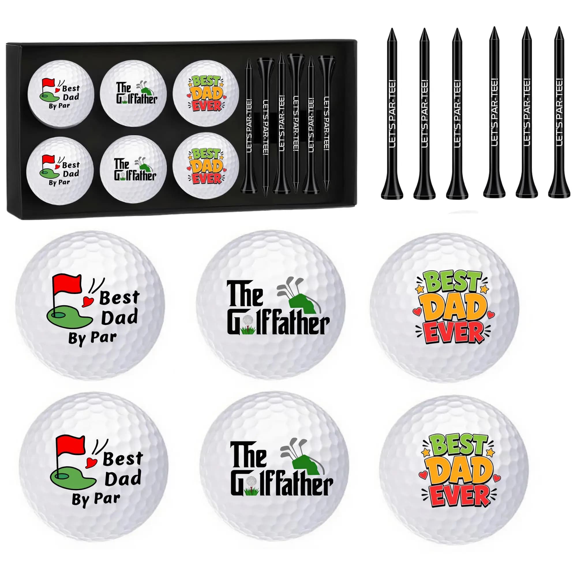 Father’s Day Golf Balls Gift Box with Tees Funny Golf Ball Gift Set Golf Party Favors for Dad Golfers Elders Grandfather