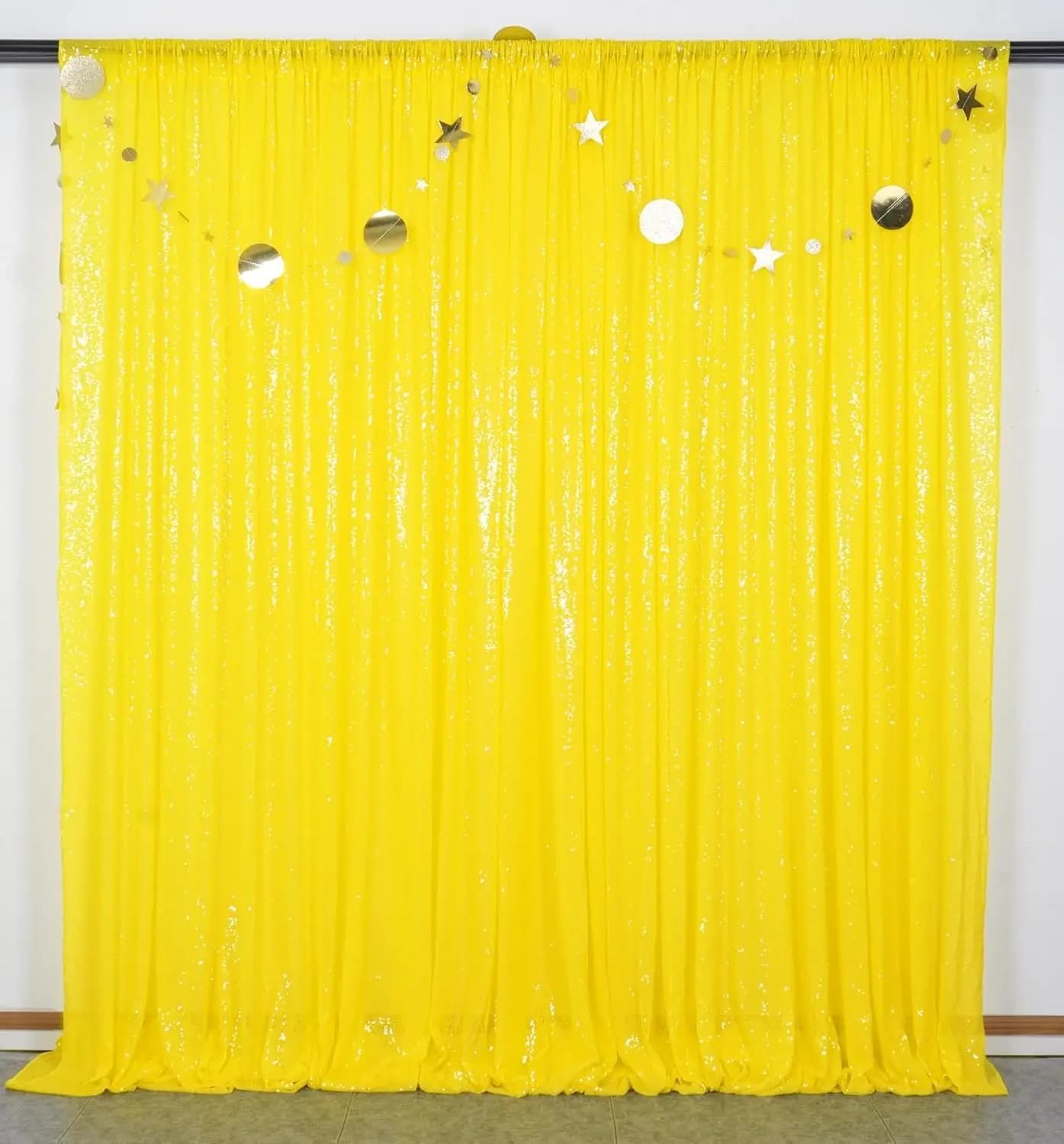 Tende da sfondo con paillettes gialle 3 pannelli 4FTx8FT Glitter giallo Sfondo fotografico Tende Festa Matrimonio Baby Shower Tenda Sparkle P