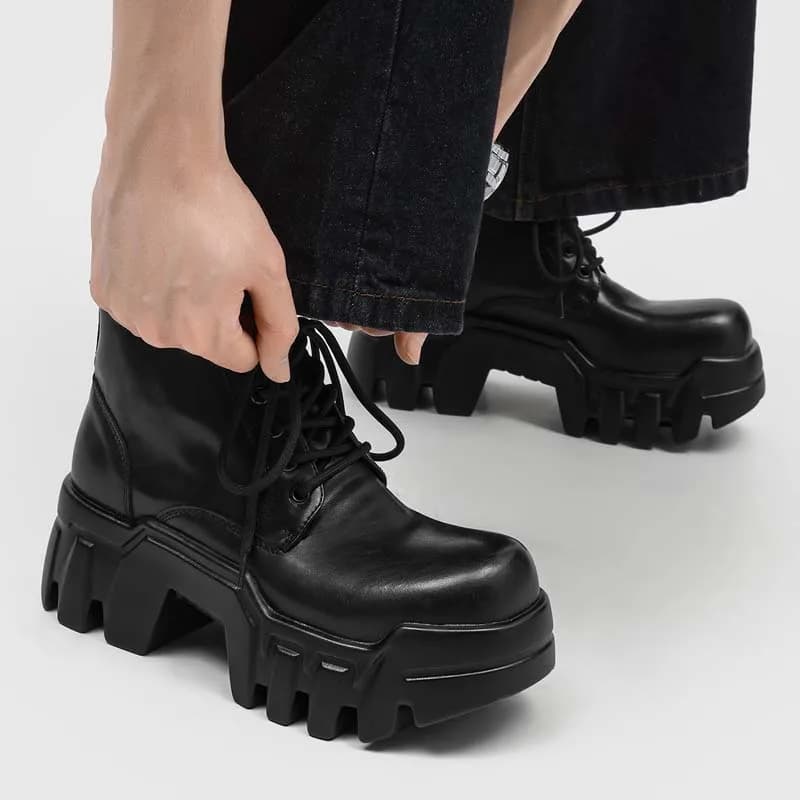 men casual hip hop rock natural leather boots black designer shoes cowboy spring autumn boot trendy platform ankle botas hombre