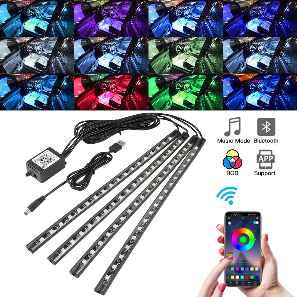 Neon LED Interni Luce per auto APP Musica Telecomando RGB Underglow LED Luce ambientale USB/Spina per sigari Illuminazione per atmosfera automatica 12V