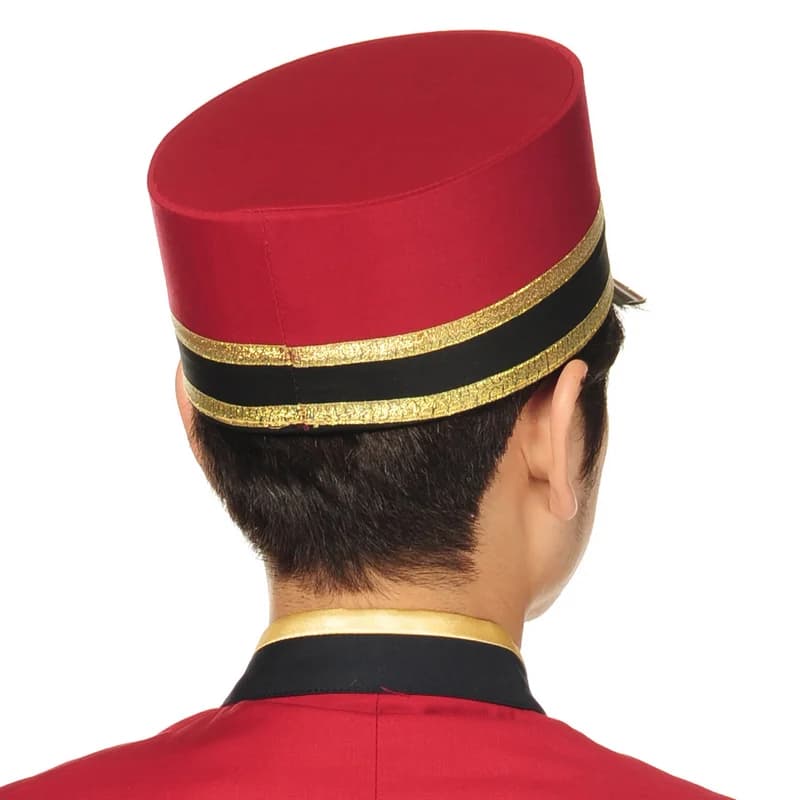 Cappello rosso per reception dell'hotel per uomo Chef Portiere Cappello a cilindro Uniforme da lavoro Ristorante Hotel Cappello da cameriere