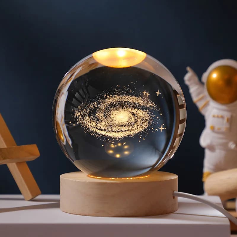 6 cm 3D crystal globe glass planet LED hot night light engraved with laser solar system globe world birthday gift wooden base