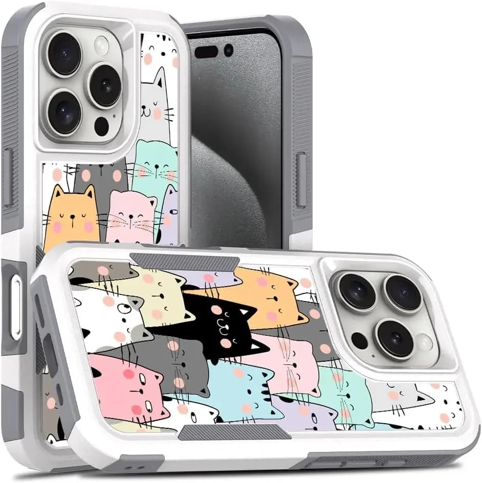 Cute Cat Design iPhone 16 Pro Case with Shock-Absorbing Hybrid Armor Protection