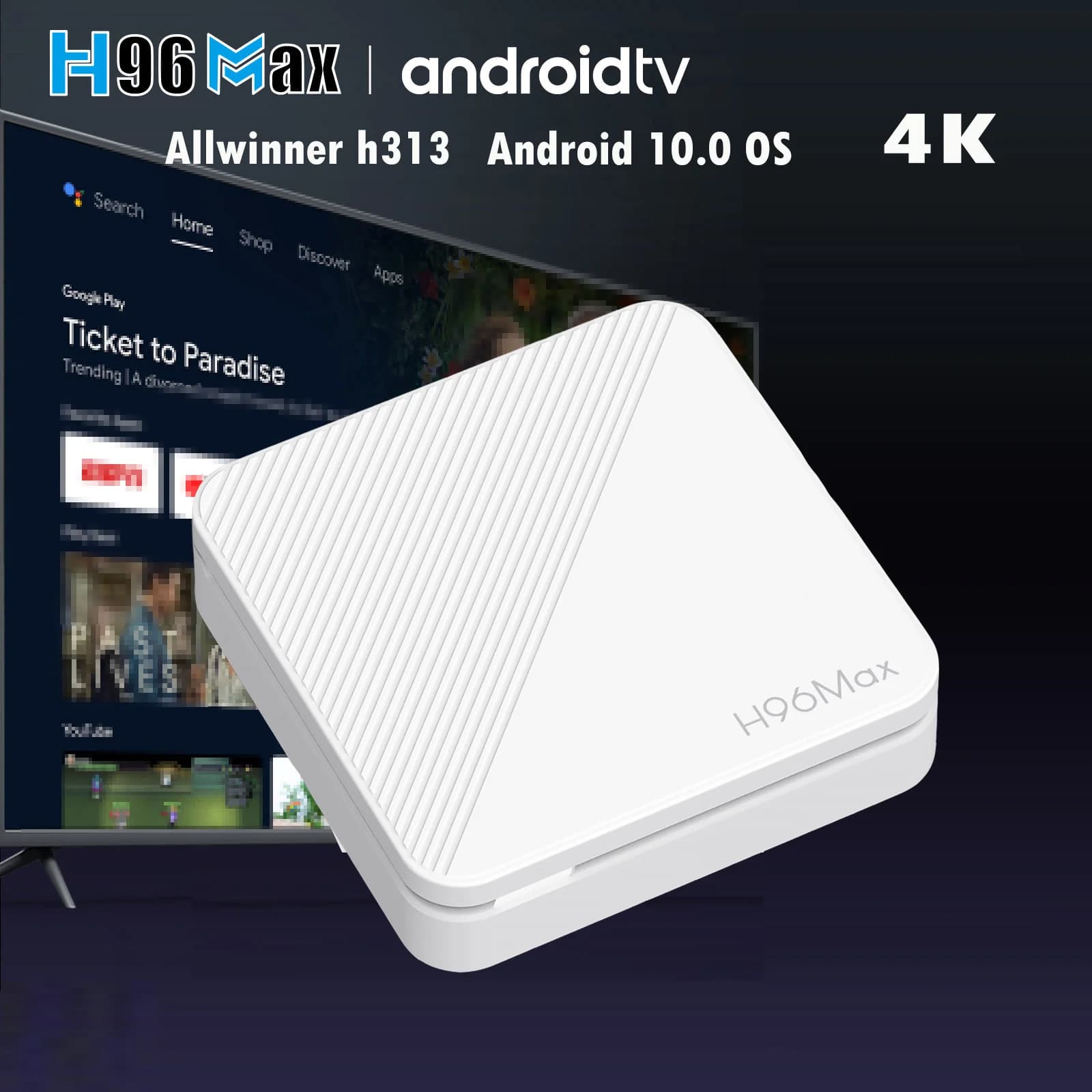H96 MAX Android TV Box Allwinner H313 4K Video Wifi6 BT5.4 100M LAN BT Voice Assistant Telecomando