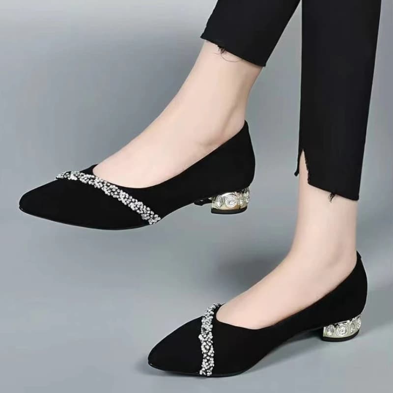 Nuove scarpe da donna estate diamante scarpa bocca poco profonda femminile tacchi alti moda tacco spesso mocassini femminili punta a punta Tacones Para