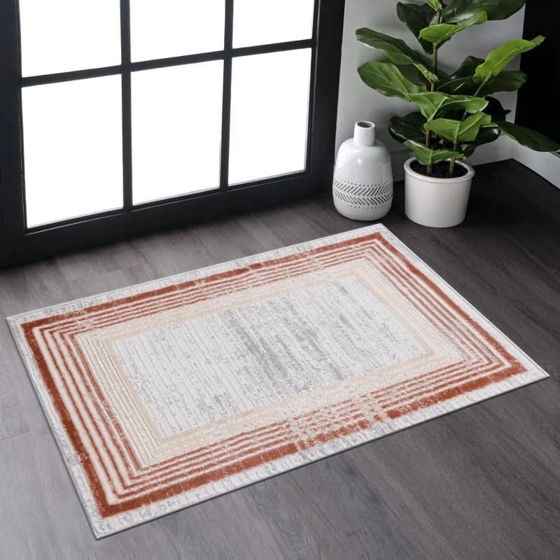 NAAR MARFI Collection 2X3 Brown / Ivory / Bordered Doormat Rug