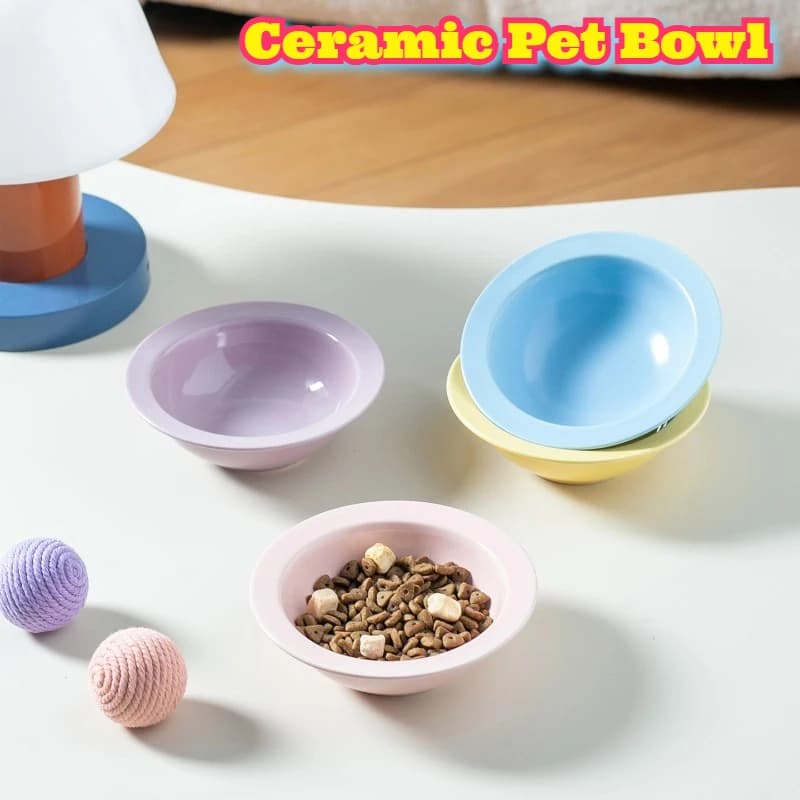Ciotola per animali domestici in ceramica Macaron Colore Ins Stile Bordo rialzato Cibo per cani per gatti Piatto d'acqua Design estetico Ciotola per alimentazione anti-mento per l'acne Casa