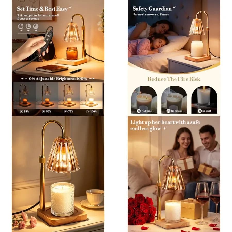 Lampada Scaldacera con Timer per Candele Yankee, Scaldacera a Altezza Regolabile, Regali di Compleanno per Mamma, Donna, Sorella, Vinta