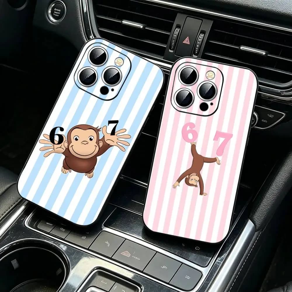 Curious G-George Monkey Soft Black Shockproof Case For IPhone 17,16,15,14,13,12,11,XS,Plus Pro Max