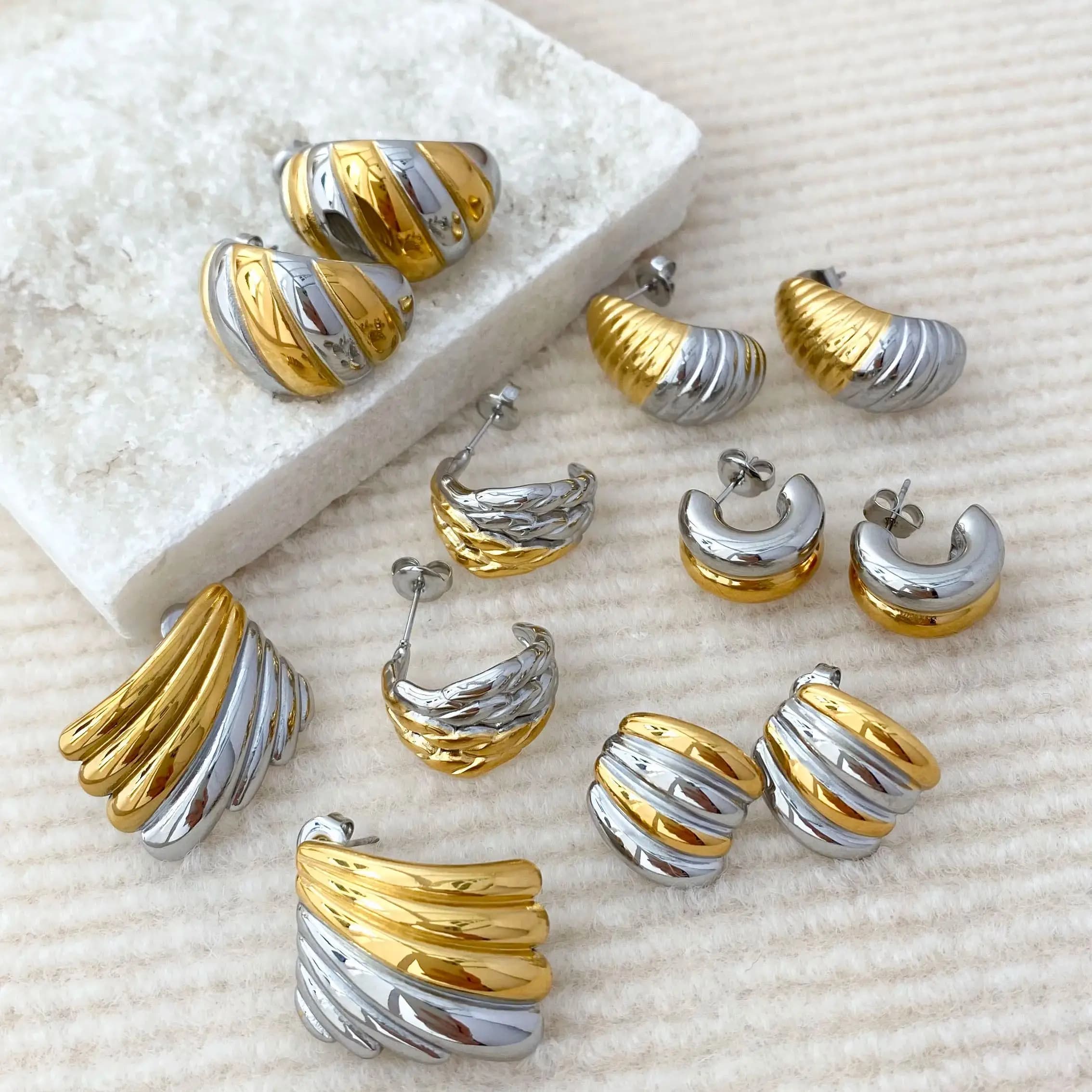 CARLIDANA Hypoallergenic Geometric Earrings Set Mixed Color Gold Plated Stainless Steel Fashion Stud Earrings Jewelry for Women