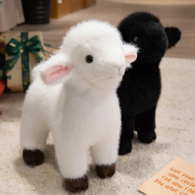 Peluche Agnello Simulato 20/30/40cm, Bambola di Agnello in Peluche in Posizione Eretta, Morbido Peluche Animale da Fattoria, Regalo di Compleanno per Bambini e Bambine