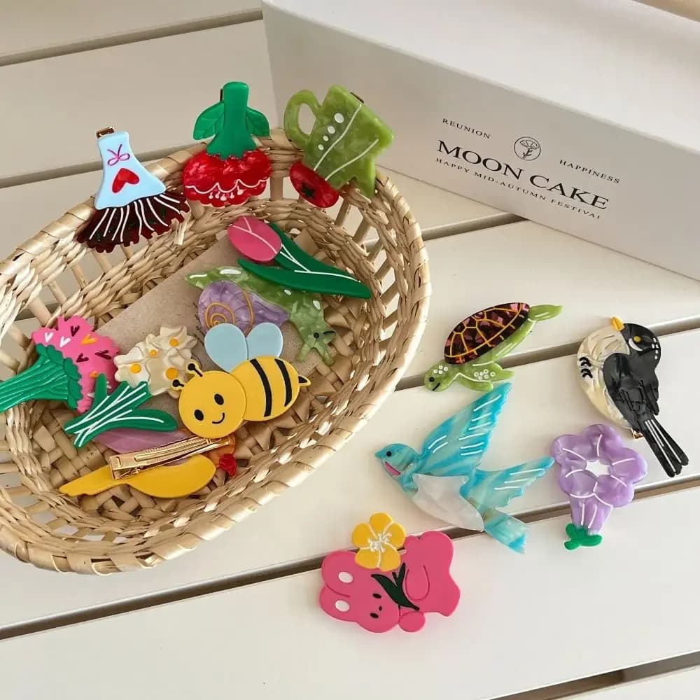 Fruit Cartoon Animals Hair Clip Barrette Cute Acetic Acid Flower Hairpin Headwear Korean Style Tulip Duckbill Clip Travel