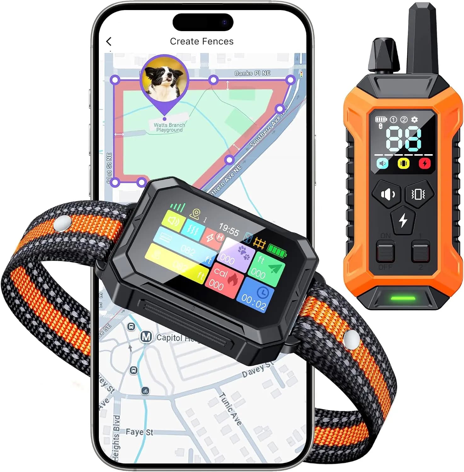 GPS Wireless Dog Fence &Training Collar with Remote, Free App, 82-7000ft Electric Fence, 3 Training Modes, Waterproof LCD Collar