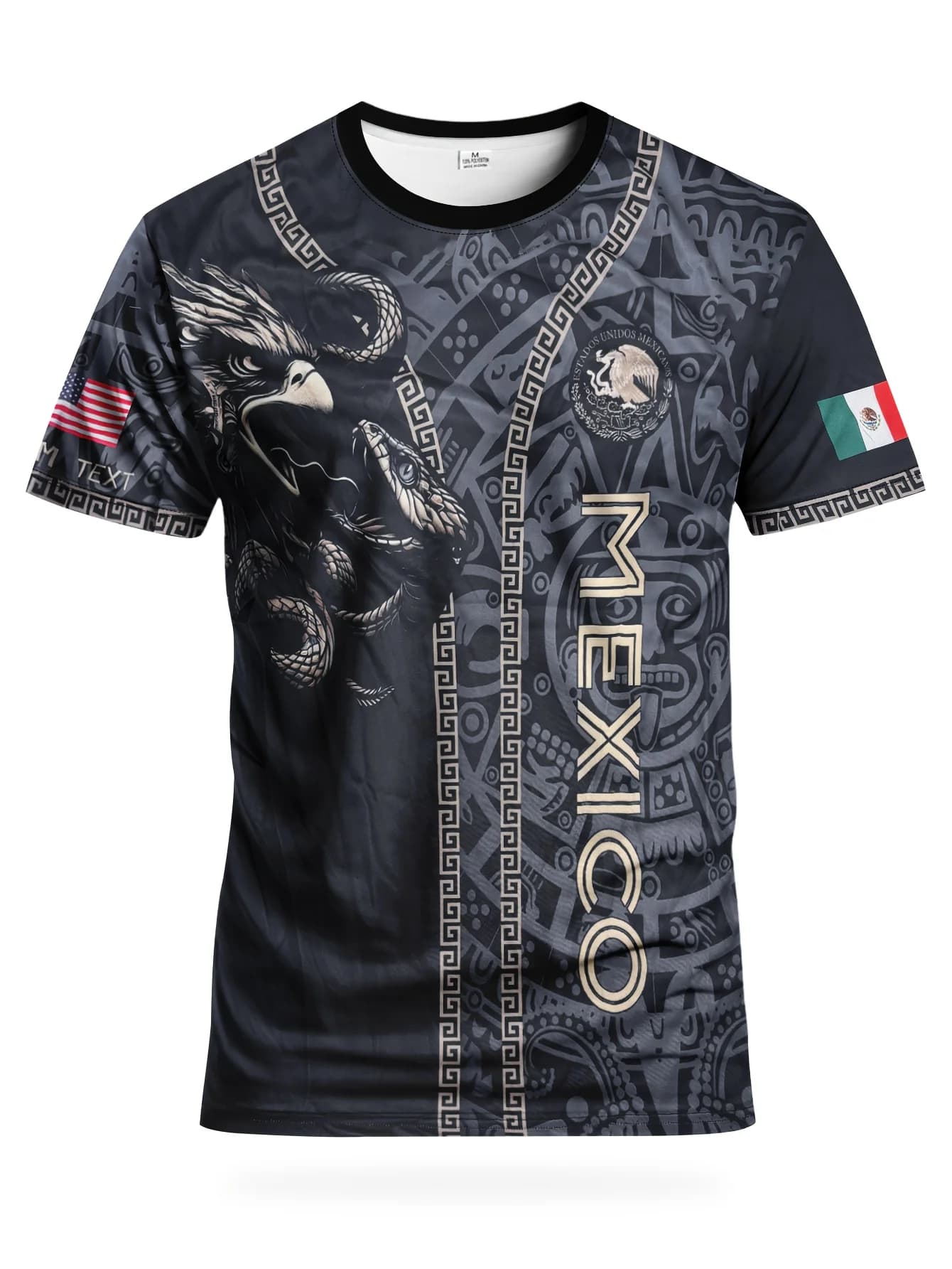 T-shirt da uomo oversize con stampa grafica dell'aquila e calendario Maya Azteco messicano, a maniche corte, casual, streetwear, per l'uso quotidiano estivo.