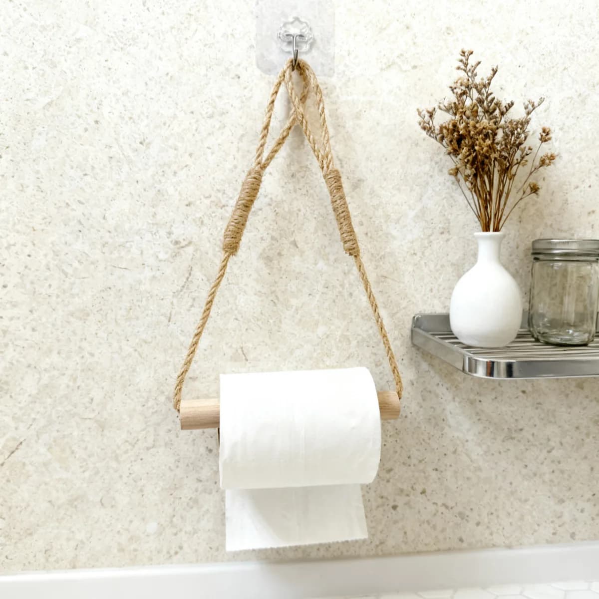 Wooden Stick Hemp Rope Paper Holder Wooden Stick Toilet Paper Hanger Vintage Hotel Handmade Paper Roll Holder Tissue Holder