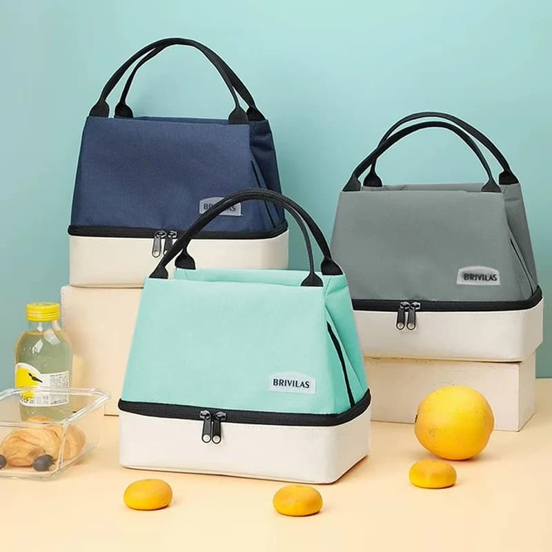 Borsa Termica per Pranzo a Doppio Strato con Tracolla e Maniglia, Borsa Frigo Portatile, Borsa Termica per Alimenti per Lavoro e Studenti
