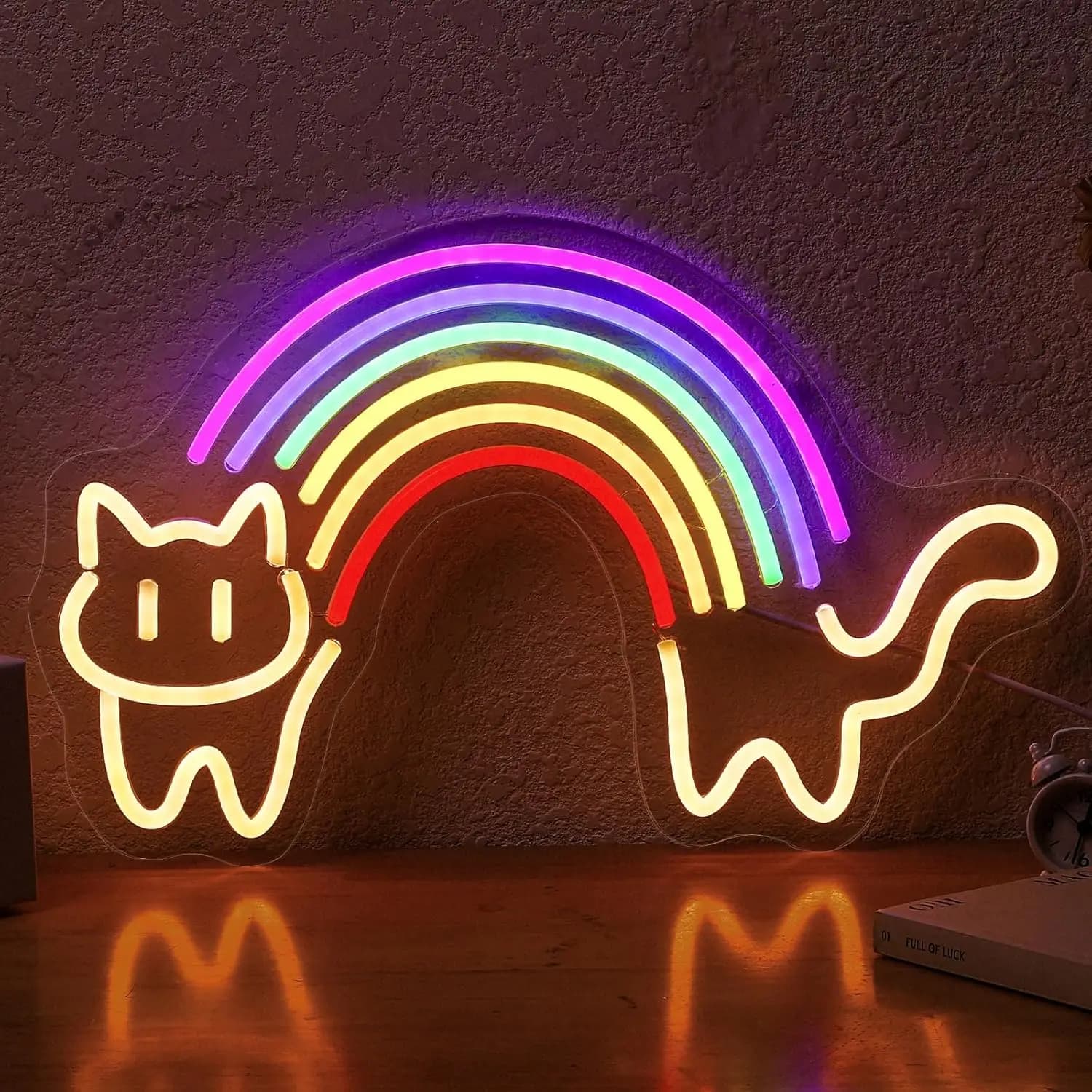 Insegna al neon per gatti arcobaleno Luce al neon per gatti carini alimentata tramite USB per camera da letto Camera per bambini Negozio di animali Sala giochi Decorazione da parete Amanti dei gatti Regali dell'orgoglio