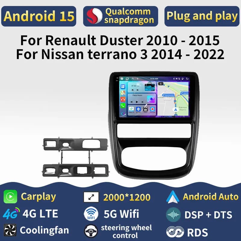 Android 15 Carplay Per Renault Duster 2010 - 2015 Per Nissan Terrano 3 2014 - 2022 Autoradio Auto 5G WIFI 360 Lettore Fotocamera 2din