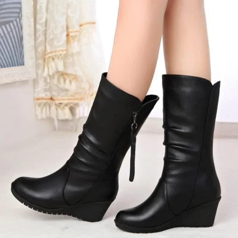 2024 autunno inverno antiscivolo tacco inclinato donna danza casual stivale a tubo medio stivale da neve caldo stivale Chelsea inglese scarpe da donna grandi