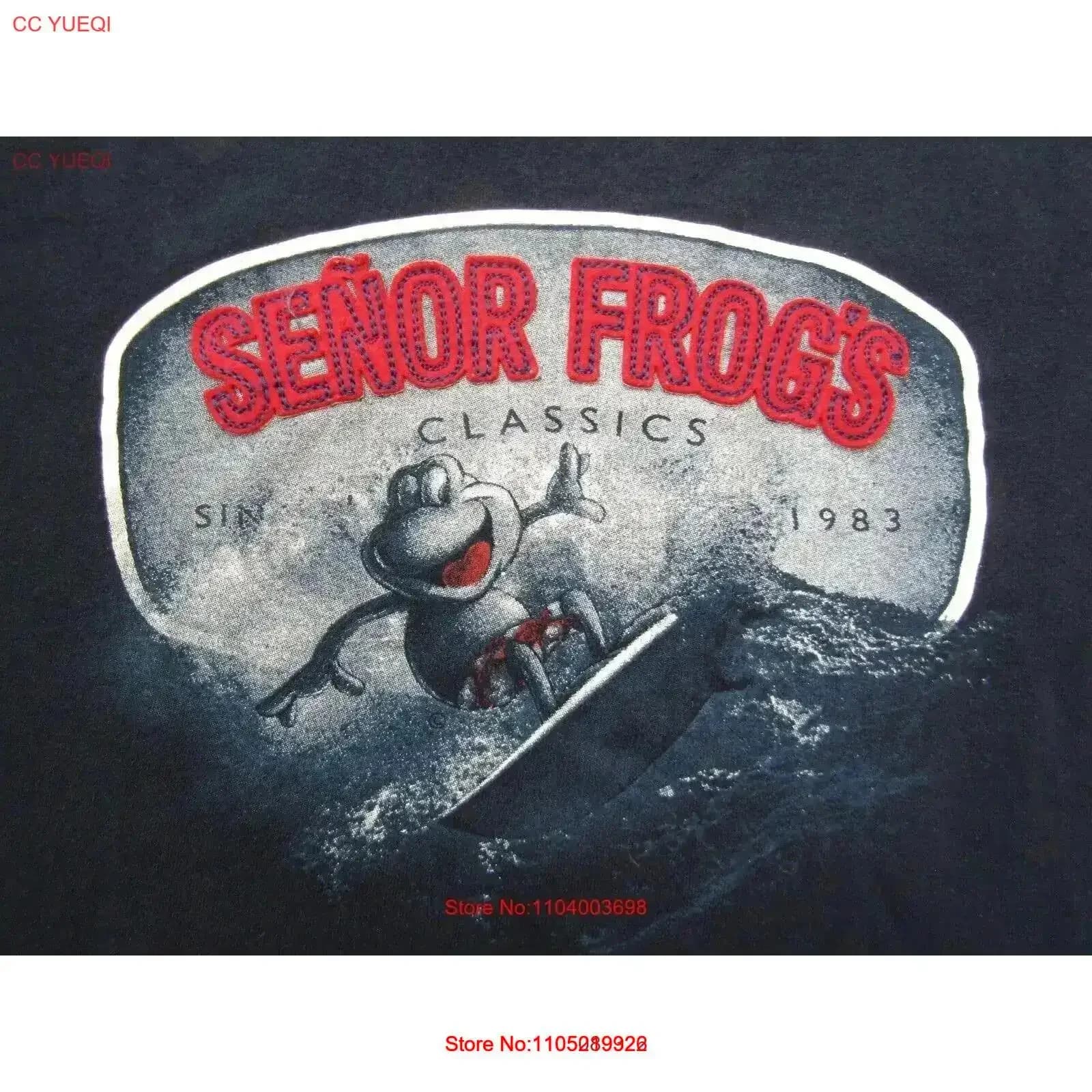 SENOR FROGS Classics Surfing CANCUN MX Lettere in feltro rialzate T-shirt blu da uomo XL vintage lavato traspirante elegante streetwear