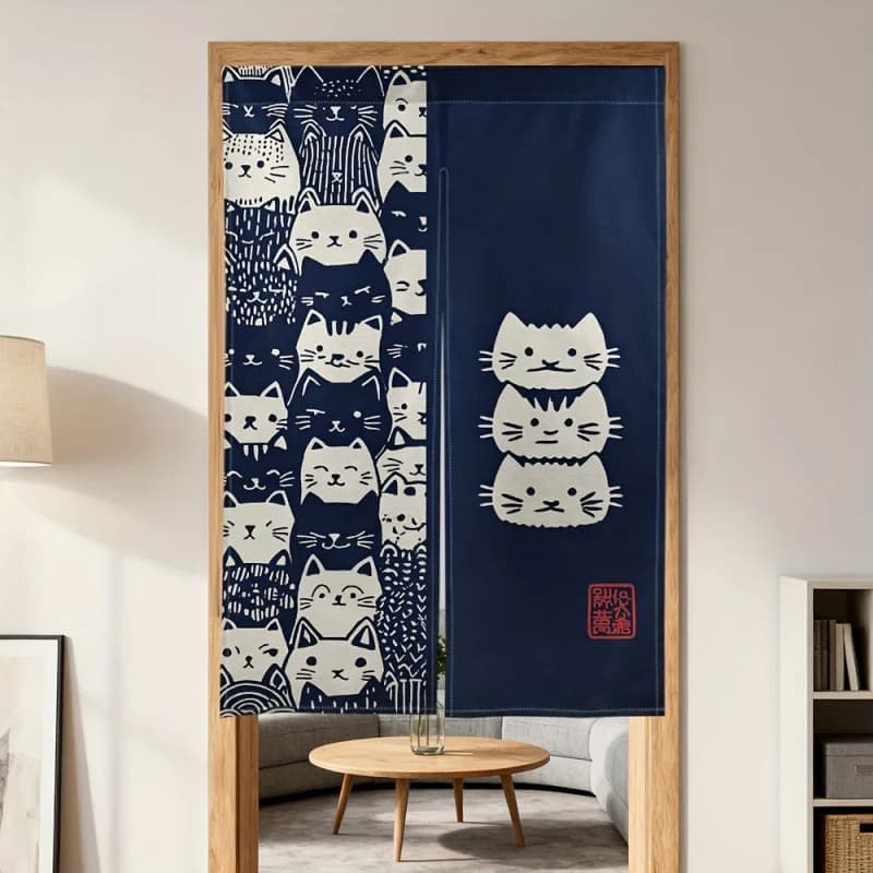 VIKAMA Cute Cat Half Curtain in stile giapponese, tenda per cucina e bagno, tenda divisoria per la privacy, decorazione per la casa