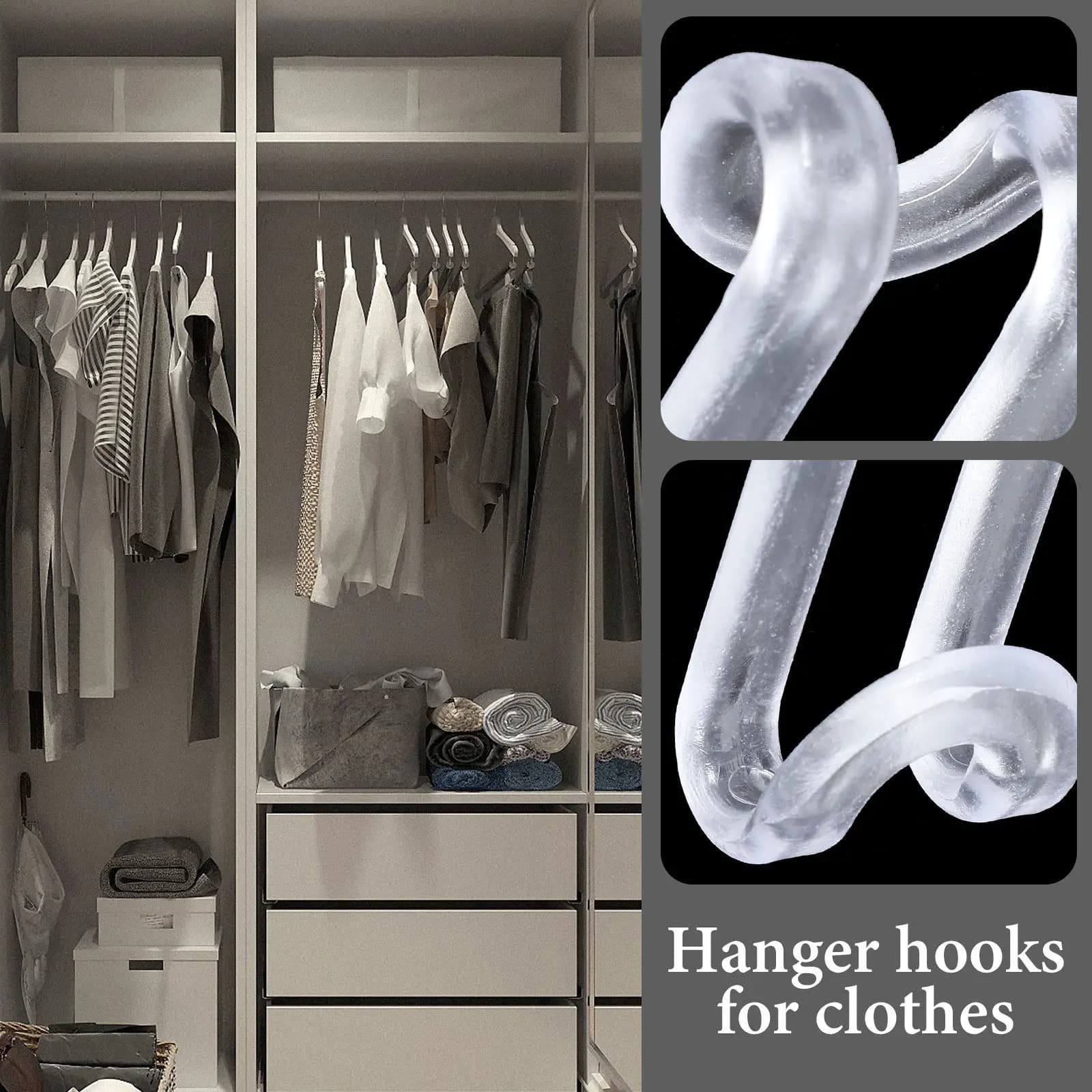60Pcs Clothes Hanger Connector Hooks Transparent Saving Hanger Extender for Closet Organizer Wardrobe Storage