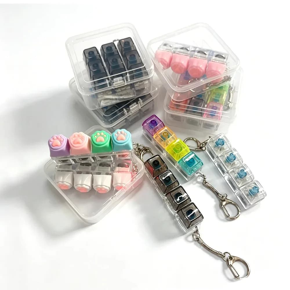 Multi-Style Light Up Keyboard Keychain Crystal Clicker Fidget Toy Stress Relief Sensory Toy Portable Car Desk Decor Gift