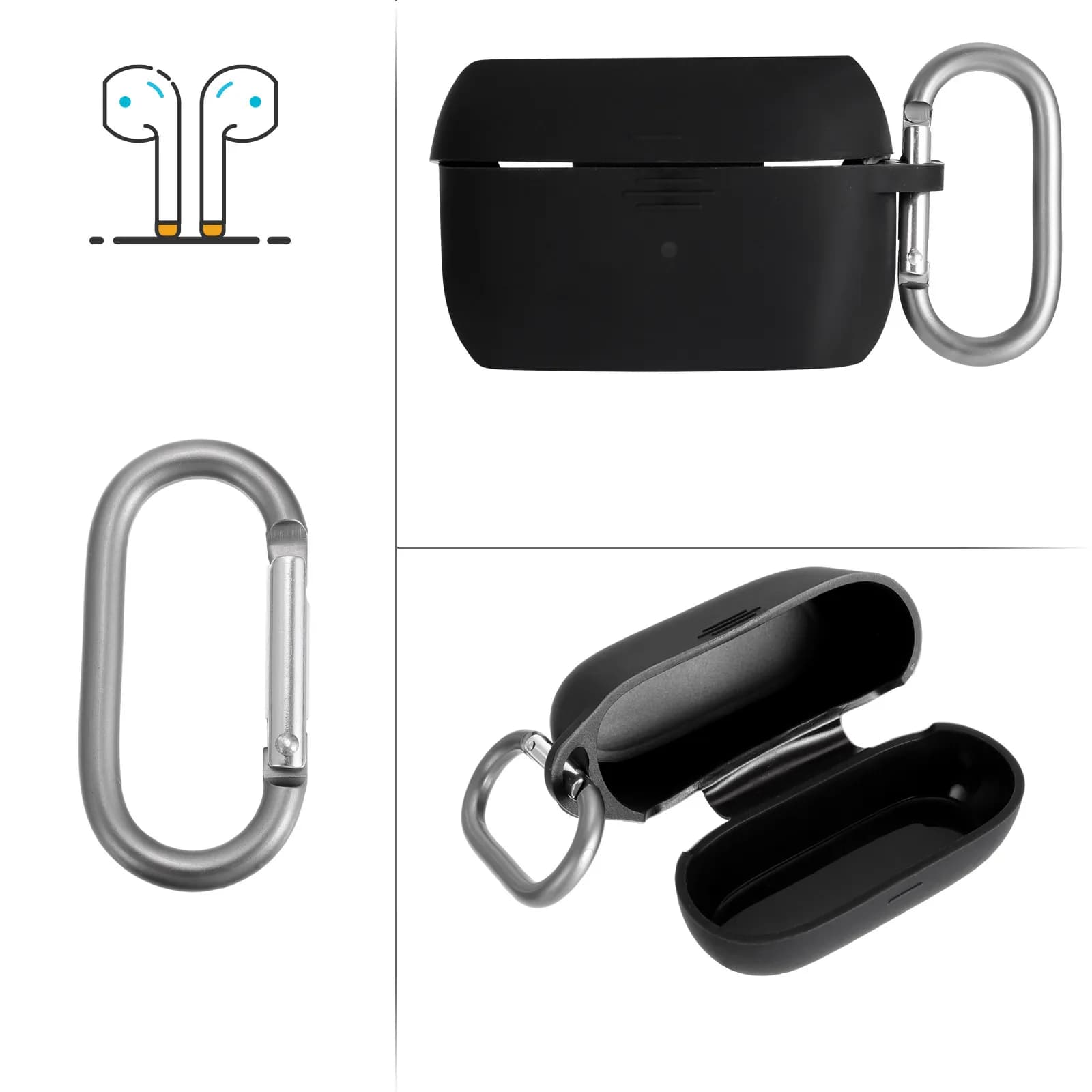 Silicone Wireless Earbud Protective Case Portable Shell 85T Hook Carabiner Indicator Light Earphone Cover Wireless Headset Box