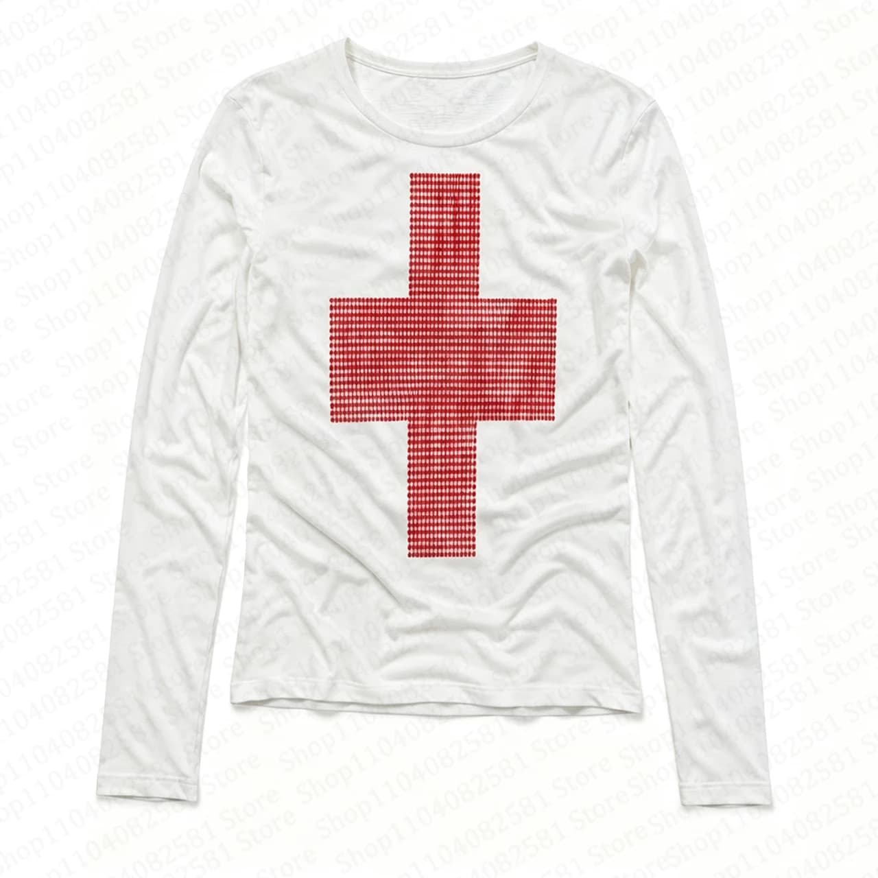 Subcultural cross print design Y2K long sleeved shirt Harajuku punk short T-shirt rock goth street style long sleeved T-shirt