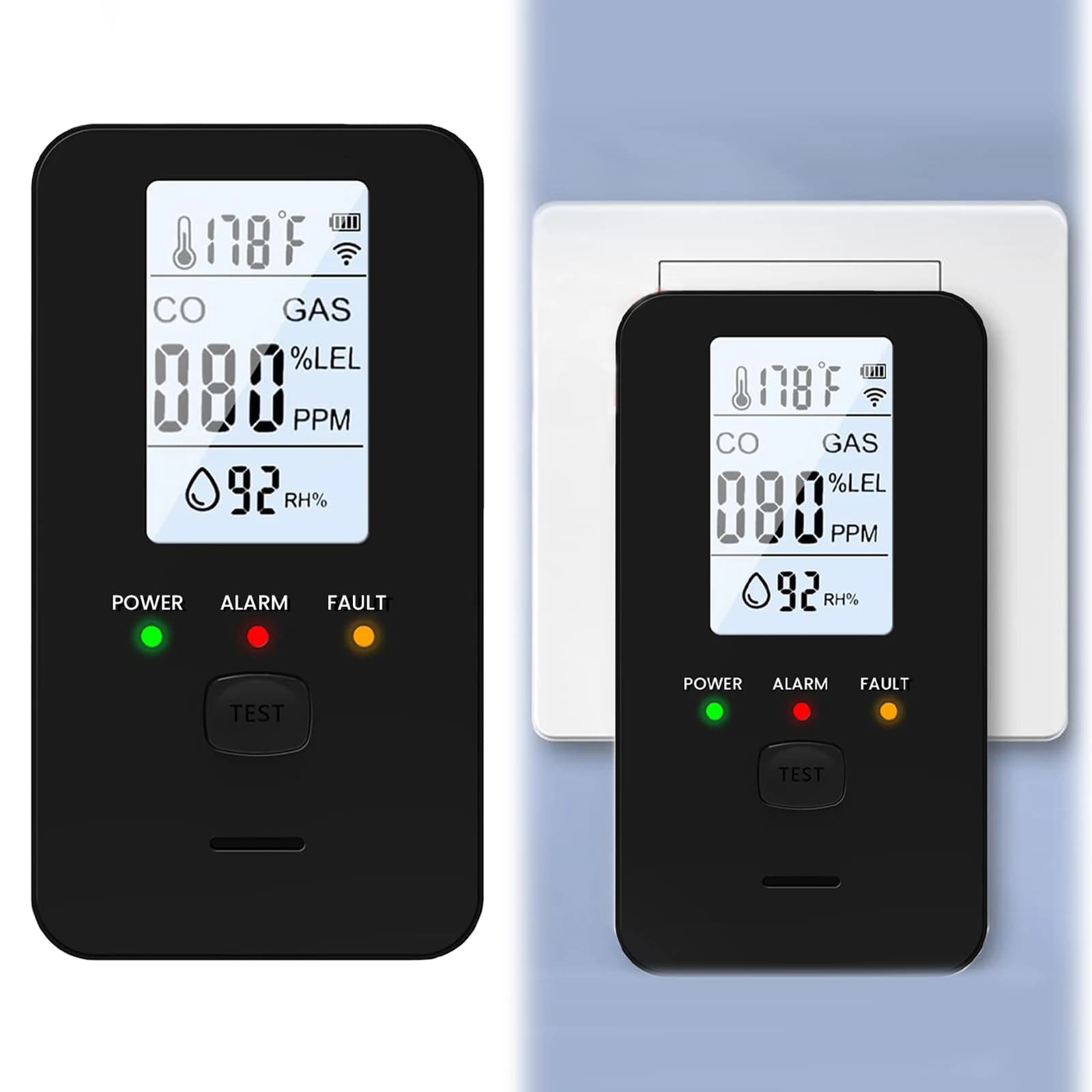 Rilevatore 4-in-1 di Gas e Monossido di Carbonio con Display LED a Colori, Rilevatore di Gas Metano per Casa, Appartamento, Hotel