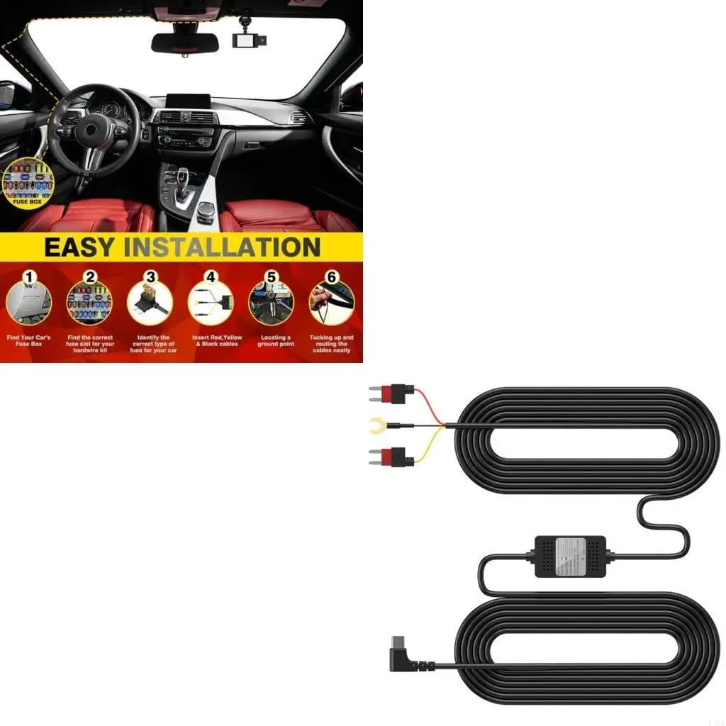 F1CF Dashcam Hard Wire USB Type C 12V 24V to 5V/3A Power Supply for Car Camera with Low Fuses Adapters