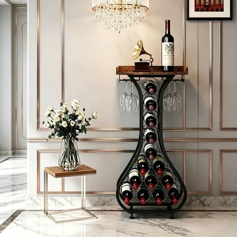 Floor Wine Rack Decorative Wines Racks Elegant Modern Grid Wine Holder Luxury Living Room Metal Wines Stand Bar Accessories