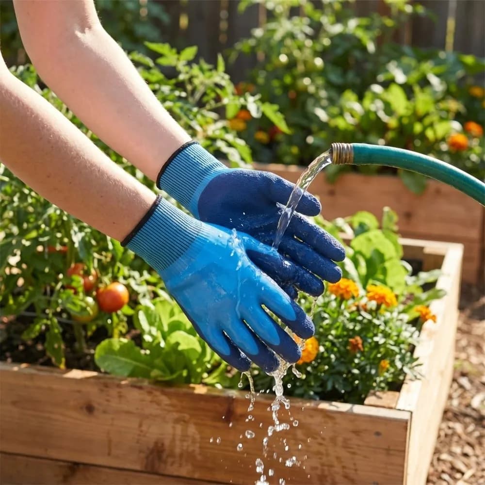 2 Pair Waterproof Gardening Gloves Latex Double Coated Garden Protective Gloves Easy To Wear Non-Slip Fishing Gloves