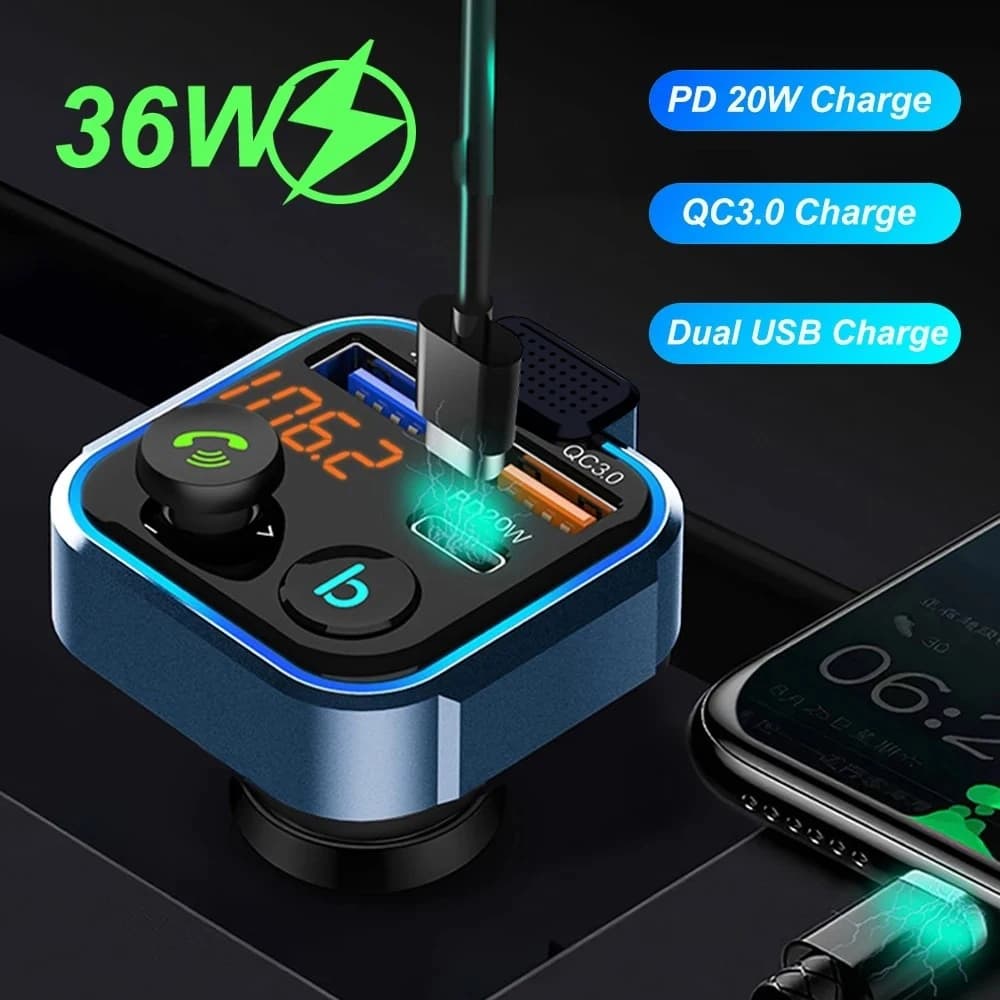 Fast USB FM Modulator Bluetooth-Compatible 5.0 PD 36W QC3.0 USB Car Fast Charger Hands-Free MP3 Player Radio MP3 Player Adapter
