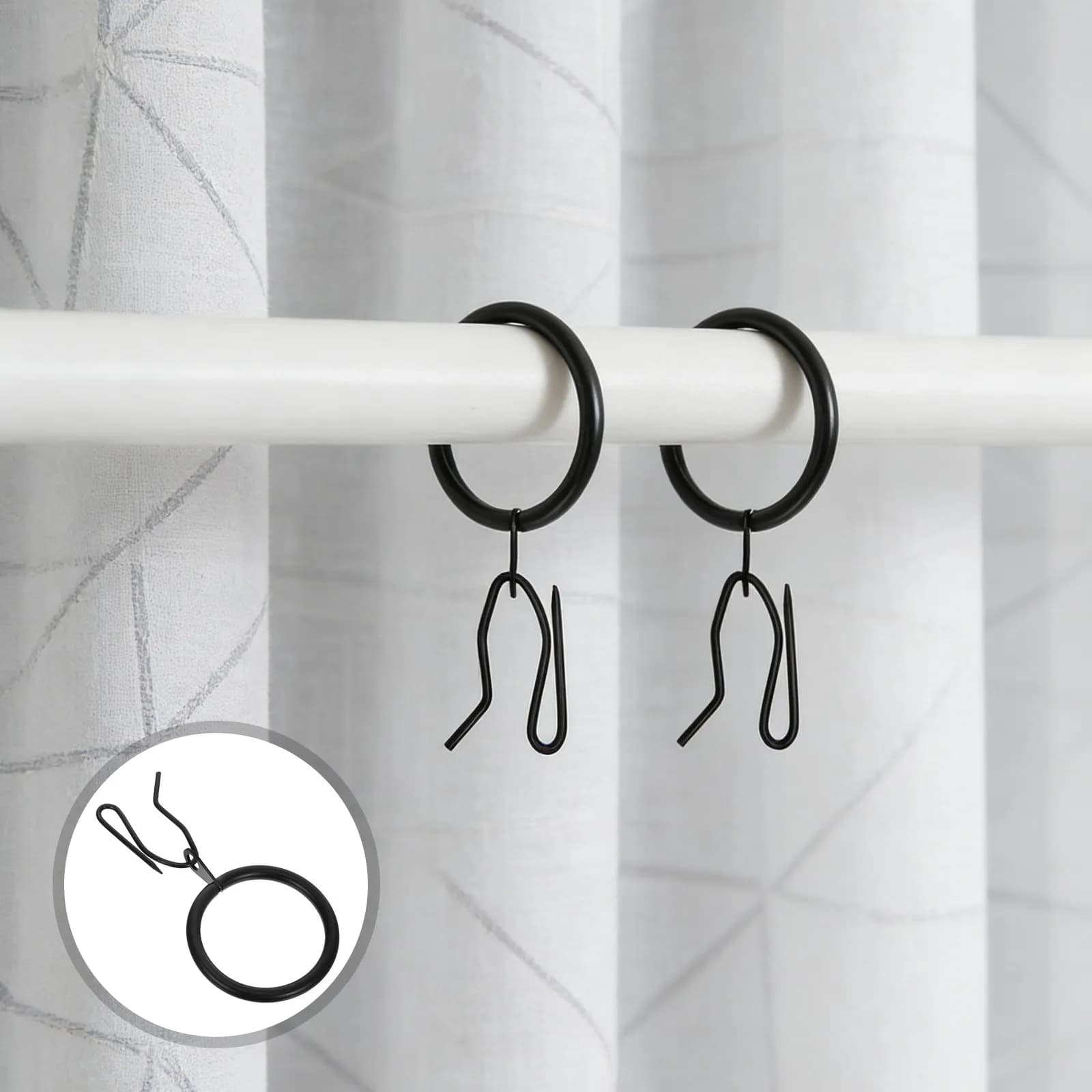 24Sets Eyelet Curtain Rings with Pin Hooks Sturdy Metal Drapery Hanging Rings 32Mm Id Smooth Surface for Living Room Bedroom
